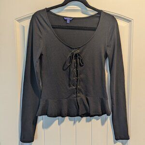 Aeropostale Black Lace Up Blouse Top